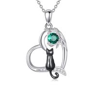 YFN Collana a forma di gatto con pietra portafortuna, in argento Sterling 925, con ciondolo a forma di gatto, regalo per lei, donne, madri, moglie