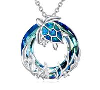 YFN Collana a forma di tartaruga, in argento Sterling con cristallo a forma di tartaruga, per l'oceano, idea regalo per lei, mamma, moglie, amici, collana di cristallo per donne, Argento sterling,