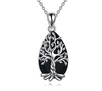 YFN Collana Albero della Vita Argento Sterling Ciondolo Ossidiana Nera Gioielli Cristallo Tormalina Regali per Donna Bambina