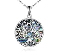 YFN Collana Albero della Vita Ciondolo Argento Sterling con Conchiglia Abalone Gioielli con Nodo Celtico Triangolare Regali di Compleanno per Donne Mamma