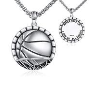 YFN Collana Basketball Argento Sterling Ciondolo Pallacanestro "Never Give Up" Gioielli Regalo per Donna Uomo Bambino Bambina