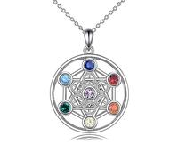 YFN Collana con ciondolo a forma di albero e fiore della vita, in argento Sterling, con 7 chakra, gioielli curativi, regalo spirituale per yoga, per donne e ragazze, Argento sterling, Zirconia cubica
