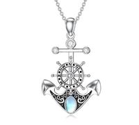 YFN Collana con ciondolo a forma di ancora, in argento Sterling 925, con pietra di luna, da donna, in argento Sterling 925, con pietra di luna, idea regalo per ragazze