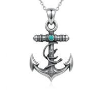 YFN Collana con ciondolo a forma di ancora, in argento Sterling, con turchese, idea regalo per uomo e donna