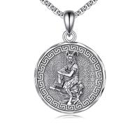 YFN Collana con ciondolo a forma di Dio greco in argento Sterling 925, protezione religiosa, per uomo e donna, Normal, Argento, Nessuna pietra preziosa