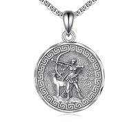 YFN Collana con ciondolo a forma di Dio greco, in argento Sterling, gioiello per donne e uomini, Pendant: 1.19 x 0.83 inches, Chain: 24 inches, Argento sterling, Nessuna pietra preziosa
