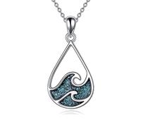 YFN Collana con ciondolo a forma di onda dell'oceano, in argento Sterling e turchese, per la spiaggia, per l'estate, per le donne