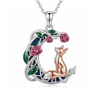 YFN Collana con ciondolo a forma di volpe e rosa, in argento Sterling con conchiglia di abalone, gioiello per la festa della mamma, regalo da donna