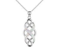 YFN Collana con Nodo Celtico Creato con Ciondolo Opale in Argento Sterling, Gioielli D'amore Infinito (Collana con Opale Blu) (White)