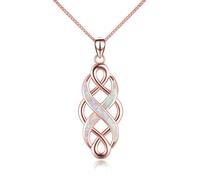 YFN Collana con Nodo Celtico Creato con Ciondolo Opale in Argento Sterling, Gioielli D'amore Infinito (Collana con Opale Blu) (Rose)