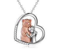 YFN Collana con orso in argento Sterling con ciondolo a forma di mamma, idea regalo per figlia, madre, figlia, coppia, donna