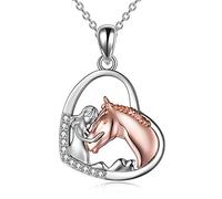 YFN Collana con Ragazza e Cavallo per Ragazze Gioielli in Argento Sterling per Cavalli Regali per Cavalli per Donne (Rose)