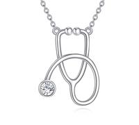 YFN Collana con stetoscopio in argento Sterling 925, per infermieri e medici, ciondolo con catenina da 45,7 cm + 5,1 cm, ipoallergenica, regalo per Natale, infermieri, laurea, normal, Argento sterling