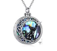 YFN Collana con urna di gatto per le ceneri Ciondolo con conchiglia di abalone in argento sterling con luna di gatto nera Keepsake Memorial Cremation Gioielli per le donne