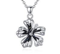 YFN Collana da donna in argento Sterling 925 con ciondolo a forma di ibisco hawaiano, catena da 45,7 cm + 5,1 cm, idea regalo per Natale, San Valentino, festa della mamma, compleanno