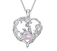 YFN Collana da donna in argento Sterling 925 con ciondolo a forma di libro con catenina da 45,7 + 5,1 cm, regalo di laurea, per studenti, amici, compagni di classe, lettori, bibliotecari, scrittori