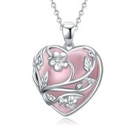 YFN Collana di cristallo in argento Sterling a forma di cuore, con ciondolo a forma di fiore e pietra di cristallo rosa, regalo per donne, regalo di compleanno per la mamma, 19*17.5mm, Argento