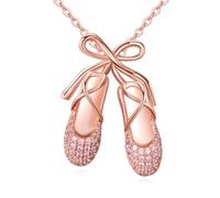 YFN Collana di scarpette da ballo in argento 925 Ciondolo a forma di ballerina Papillon rosa Regali per le donne che amano il balletto