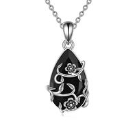 YFN Collana Fiore Vintage Argento Sterling Ciondolo Ossidiana Nero Gioielli Guarigione Cristallo Tormalina Regalo Protection Spirituale per Donna Bambina