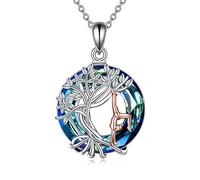 YFN Collana Ginnastica Argento Sterling Ciondolo Ginnasta Cristallo Albero della Vita Gioielli Compleanno Regali di Laurea per Donna Bambina