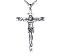 YFN Collana in argento sterling 925 con ciondolo a forma di croce con ciondolo a forma di Gesù con catena regolabile da 22 "+2", battesimo, cresima, prima comunione (ipoallergenico)