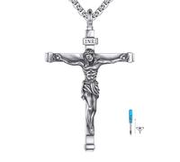 YFN Collana in argento Sterling 925 con ciondolo a forma di croce di Gesù, per uomini e donne, con catenina da 55,9 cm + 5,1 cm, regalo commemorativo per la perdita della persona amata