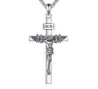 YFN Collana in argento Sterling 925 con ciondolo a forma di crocifisso con crocifisso e crocifisso con catena in acciaio inox da 55,9 cm + 5,1 cm, regalo per Natale, festa del papà, festa della mamma