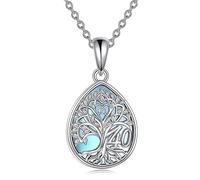 YFN Collana in argento Sterling con albero della vita, regalo di compleanno per i 16/18/30/40/50/60/70 anni, 15mm x 12mm, Argento sterling, Pietra di luna
