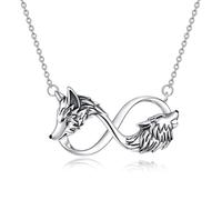 YFN Collana in Argento Sterling con Ciondolo a Due Lupi, Collana con Ciondolo a Forma di Lupo per Donne e Ragazze, Regalo per gli Amanti del Lupo, Argento Sterling