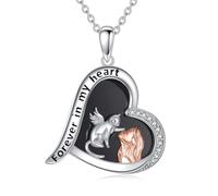 YFN Collana in argento Sterling con ciondolo a forma di gatto e cuore, idea regalo per donne amanti dei gatti