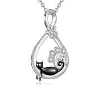 YFN Collana nera con ciondolo a forma di gatto in argento Sterling con ciondolo a forma di infinito per gli amanti dei gatti