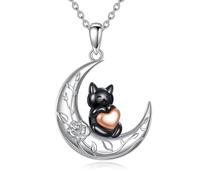 YFN Collana nera con gatto per donne in argento Sterling con ciondolo a forma di streghe, gotico, idea regalo per gli amanti dei gatti, voi, figlie, fidanzate, gioielli in argento 925, con confezione