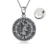 YFN Collana San Cristoforo Argento Sterling Ciondolo Protettore Religioso Gioielli Saint Christopher Regalo per Donna Uomo
