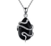 YFN Collana Serpente Argento Sterling Ciondolo Ossidiana Blace Gioielli Guarigione Cristallo Tormalina Regalo Protezione Spirituale per Donna Bambina
