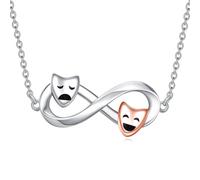 YFN Collana teatrale in argento Sterling con commedia e tragedia maschere ciondolo collana drammatica gioielli per donne teatrali regali per attrice, Argento sterling, Nessuna pietra preziosa