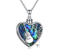 YFN Collane con Urna a Forma di Chitarra per Ceneri per Donne in Argento Sterling con Conchiglia di Abalone, Gioielli per la Cremazione per i Tuoi Cari, Argento sterling, Zirconia cubica