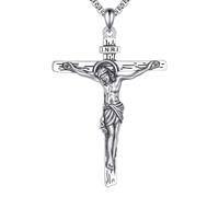 YFN Crocifisso, collana in argento Sterling 925, per uomini e donne, ciondolo a forma di croce con catena regolabile da 22 "+2", regalo per battesimo, cresima, prima comunione (ipoallergenico)