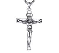 YFN Gesù Crocifisso, collana in argento Sterling 925, per uomini e donne, ciondolo dettagliato con corpo 3D, catena regolabile, regalo cristiano cattolico per battesimo, comunione, cresima