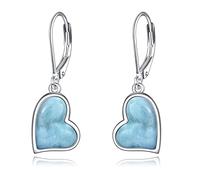 YFN Larimar - Orecchini pendenti in argento Sterling a forma di cuore, da donna, idea regalo per la mamma