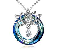 YFN Lotus Collana in argento sterling 925 con ciondolo a forma di fiore di loto, regalo per donna e mamma, Argento sterling, Cristallo