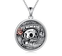 YFN Memento Mori - Collana in argento Sterling Momento Mori, con ciondolo a forma di rosa e teschio, idea regalo per donna
