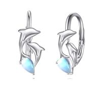 YFN Orecchini a cerchio a forma di delfino, da donna, in argento Sterling 925, orecchini a goccia con pietra di luna, gioielli regalo per ragazze e compleanni