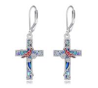 YFN Orecchini a forma di croce cardinale, da donna, in argento Sterling 925, con croce di abalone, da appendere al cardinale, idea regalo per donna