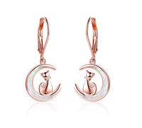 YFN Orecchini a Forma di Gatto con Orecchini a Forma di Gattino in Argento Sterling con Luna Opale per Ragazze (Orecchini a Forma di Luna in oro Rosa)