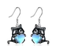 YFN Orecchini a forma di gatto con pietra di luna per donne in argento sterling, orecchini a bottone con animali gatto per ragazze, Mittel, Argento sterling, Zirconia cubica
