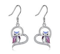 YFN Orecchini a forma di gufo, da donna, in argento Sterling, per donne e ragazze, Argento sterling, Zirconia cubica