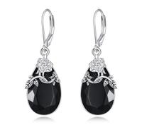 YFN Orecchini a forma di rosa, in argento Sterling, con tormalina nera, orecchini pendenti vintage con tormalina nera, gioielli per donne, regali vintage per moglie e mamma