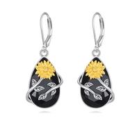 YFN - Orecchini a goccia in argento Sterling con turmalina nera, chiusura a leva, gioielli protettivi spirituali, regalo per donna, Normalität, Argento sterling, Nessuna pietra preziosa