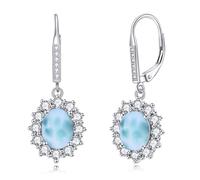 YFN Orecchini con pietra portafortuna, in argento Sterling, ovali, pendenti a forma di goccia, orecchini a leva, gioielli da donna, normale, Argento sterling, Non pietra preziosa