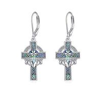 YFN Orecchini Croce Celtica Orecchini Claddagh Celtici Argento Sterling Orecchini Pendenti Conchiglia Abalone Orecchini Gioielli Regali per Donna Uomo
